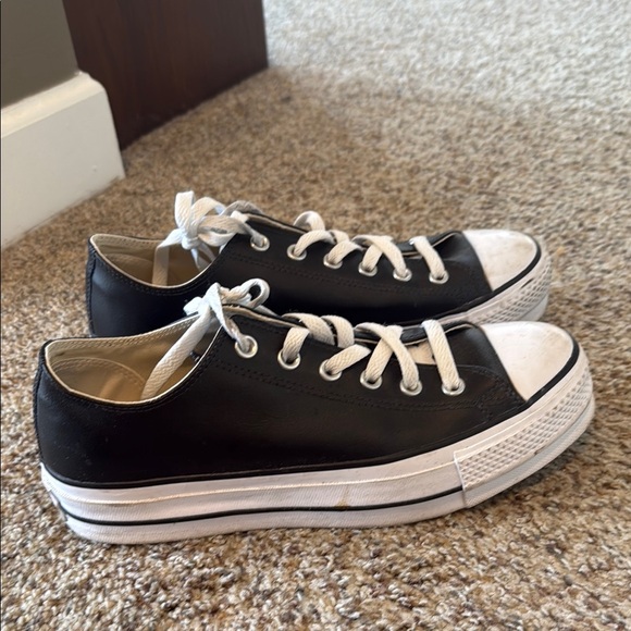 leather black platform Low-Top converse sneakers - Picture 1 of 5